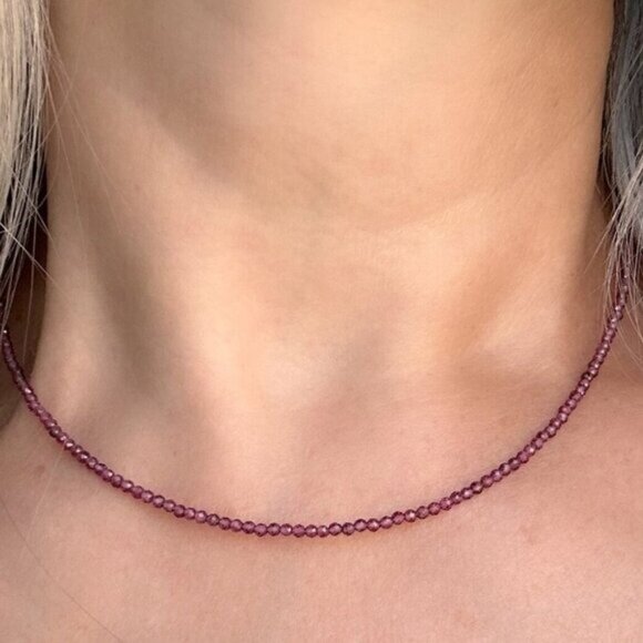 Tiny Garnet Beaded Choker Minimalist Layering Necklace Waterproof Gold PRETTY - Picture 9 of 11